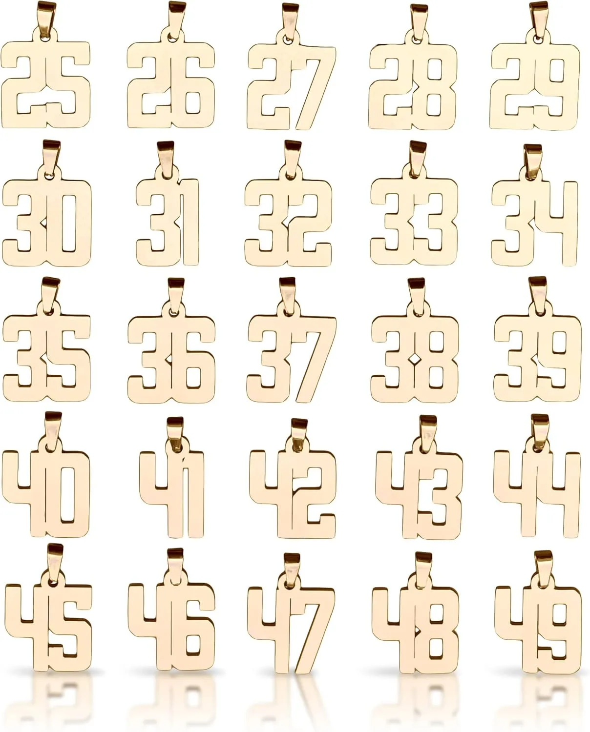 00-99 Number Pendant With Chain Necklace - 14K Gold Plated Stainless Steel