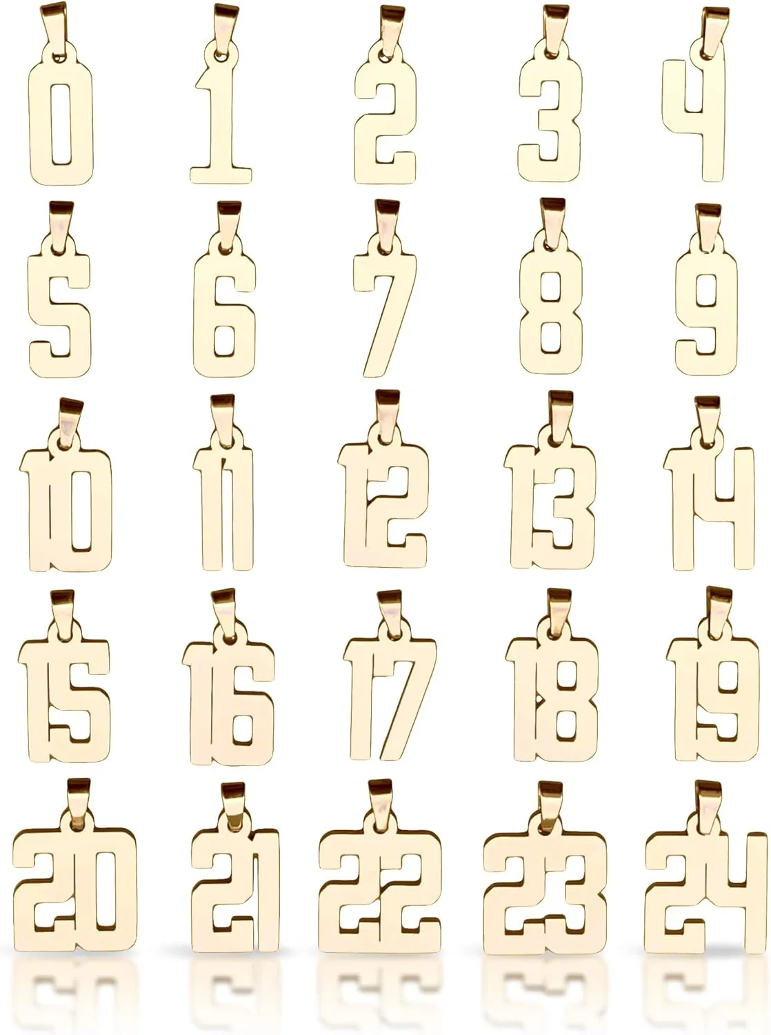 00-99 Number Pendant With Chain Necklace - 14K Gold Plated Stainless Steel