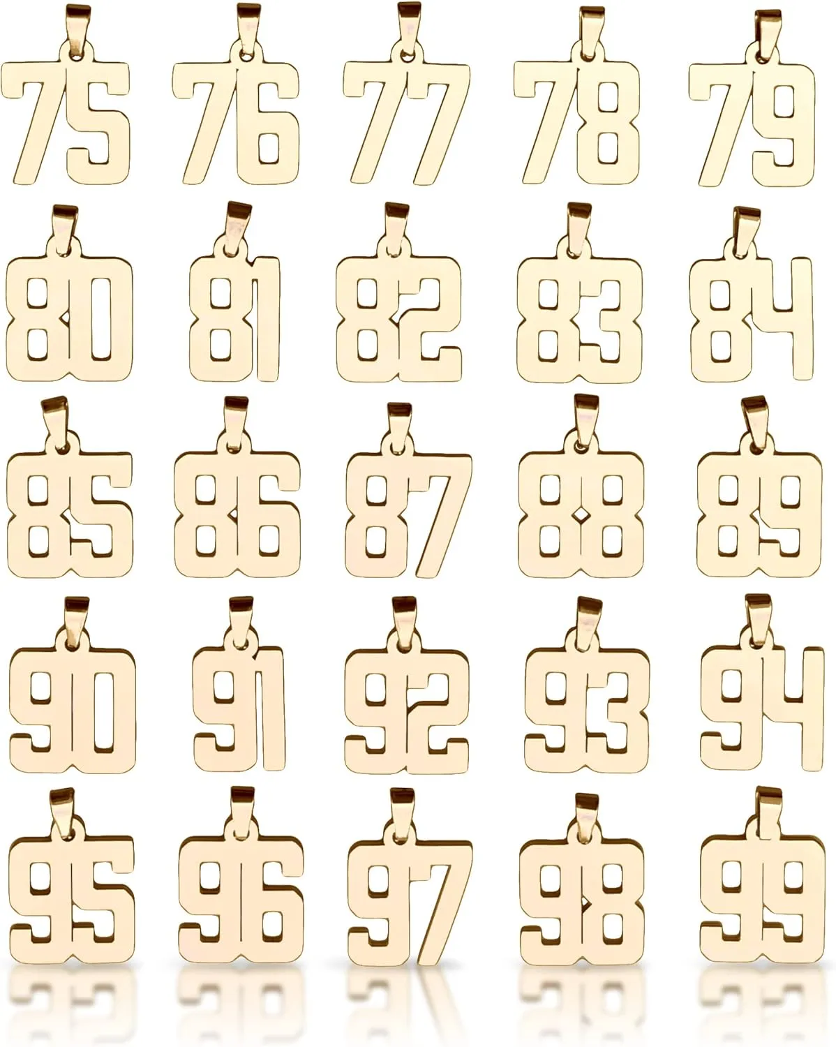 00-99 Number Pendant With Chain Necklace - 14K Gold Plated Stainless Steel