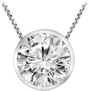 0.3 Carat 14K White Gold Round Diamond Bezel Solitaire Pendant Necklace H-I Color SI1-SI2 Clarity, w/ 16" Silver Chain