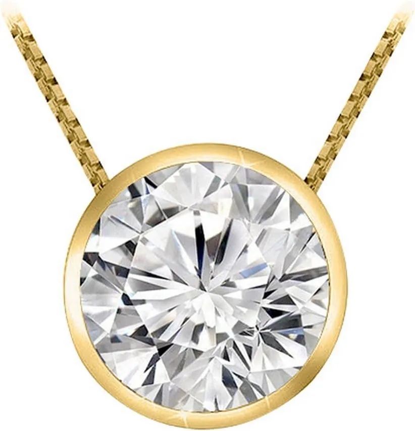0.5 Carat 14K White Gold Round Diamond Bezel Solitaire Pendant Necklace K Color I2 Clarity