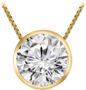 0.5 Carat 14K White Gold Round Diamond Bezel Solitaire Pendant Necklace K Color I2 Clarity