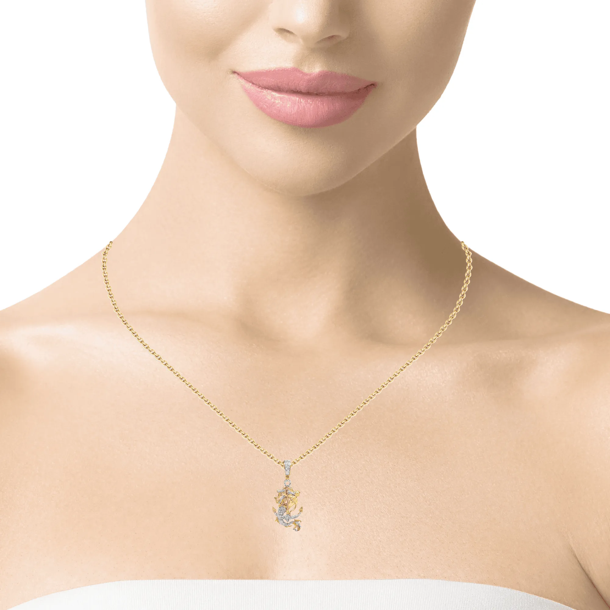 10K Gold 0.32 CTW Diamond Mermaid Anchor Charm