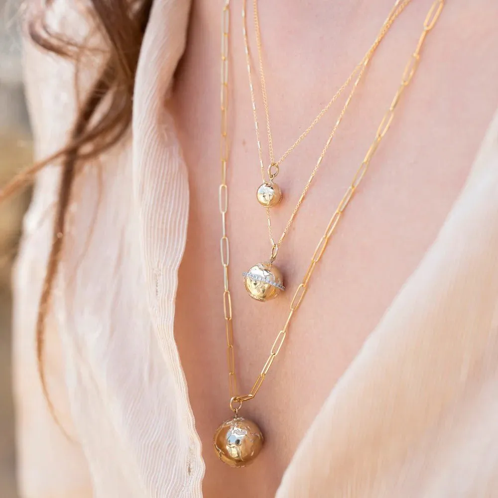10K Gold Medium Atlas Pendant with Pave Diamond Equator