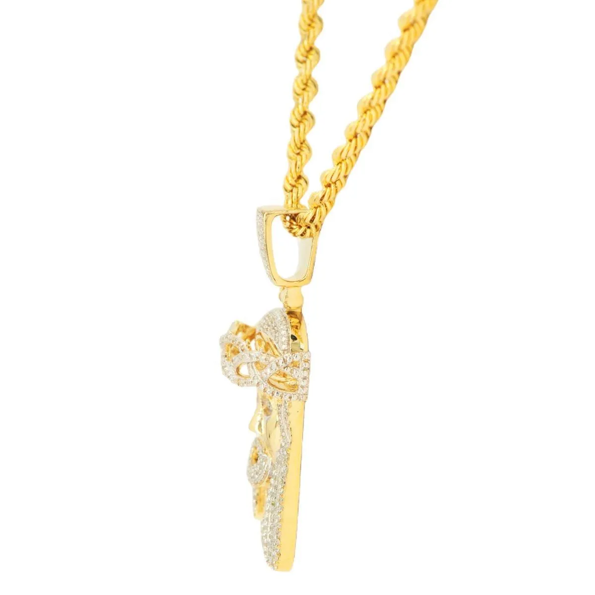 10k Yellow Gold 0.50cttw Jesus Head Pendant and 3mm Solid Rope Chain Bundle 16" 18" 20” 22” 24”