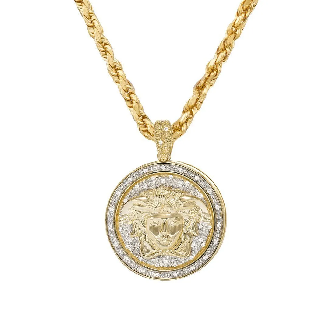 10k Yellow Gold Diamond Medusa Pendant 0.35 Ctw