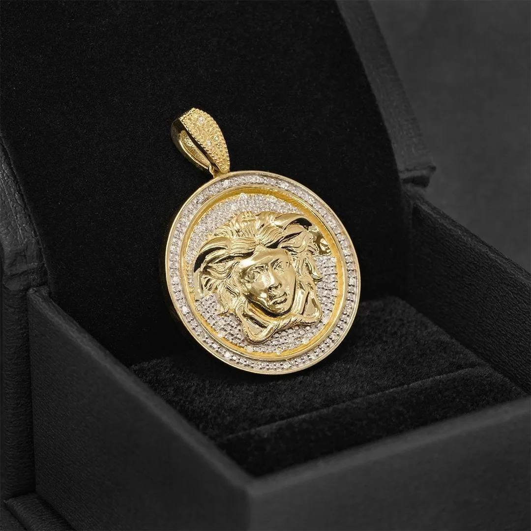 10k Yellow Gold Diamond Medusa Pendant 0.35 Ctw
