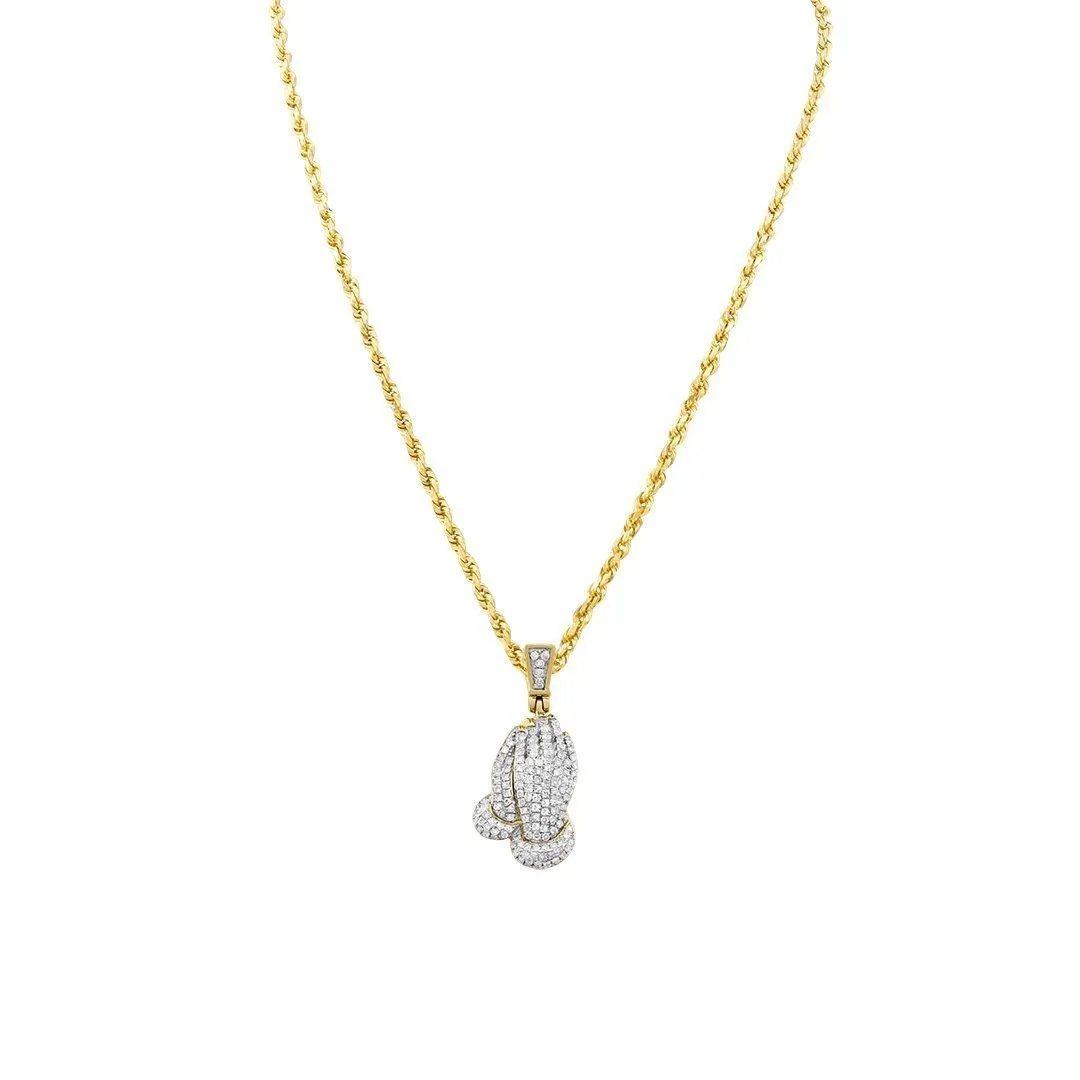 10K Yellow Gold Diamond Praying Hands Pendant 0.51 Ctw