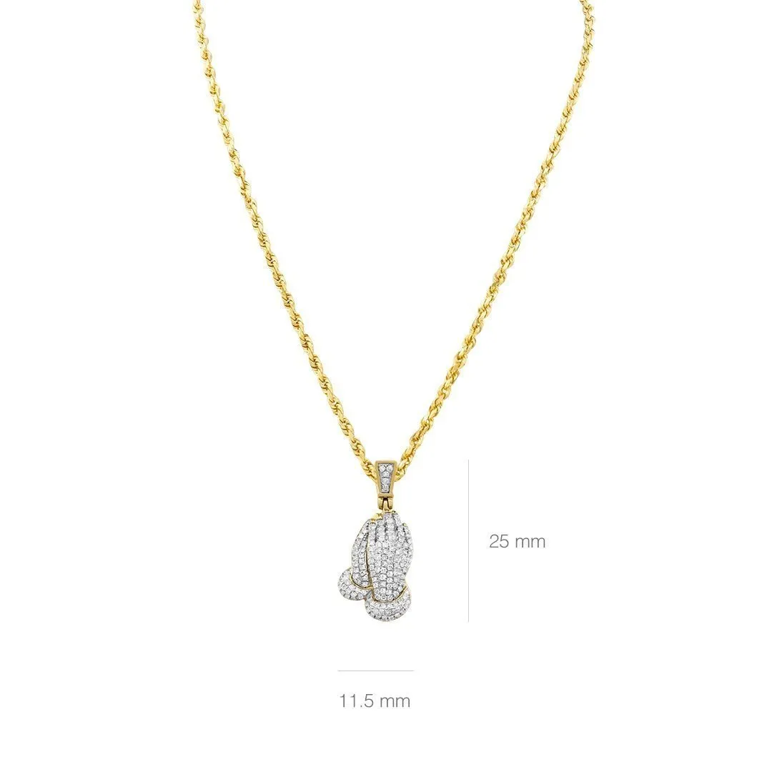 10K Yellow Gold Diamond Praying Hands Pendant 0.51 Ctw