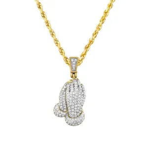 10K Yellow Gold Diamond Praying Hands Pendant 0.51 Ctw