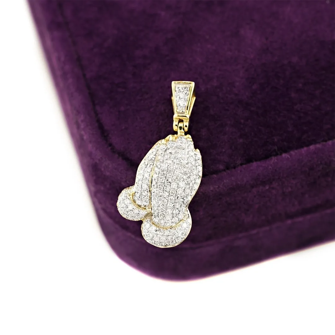 10K Yellow Gold Diamond Praying Hands Pendant 0.51 Ctw
