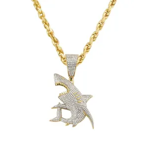 10k Yellow Gold Diamond Shark Pendant 0.95 Ctw