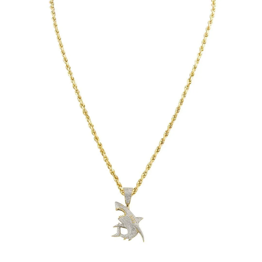 10k Yellow Gold Diamond Shark Pendant 0.95 Ctw