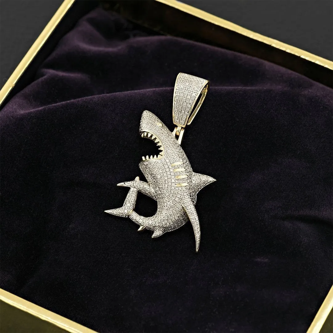 10k Yellow Gold Diamond Shark Pendant 0.95 Ctw