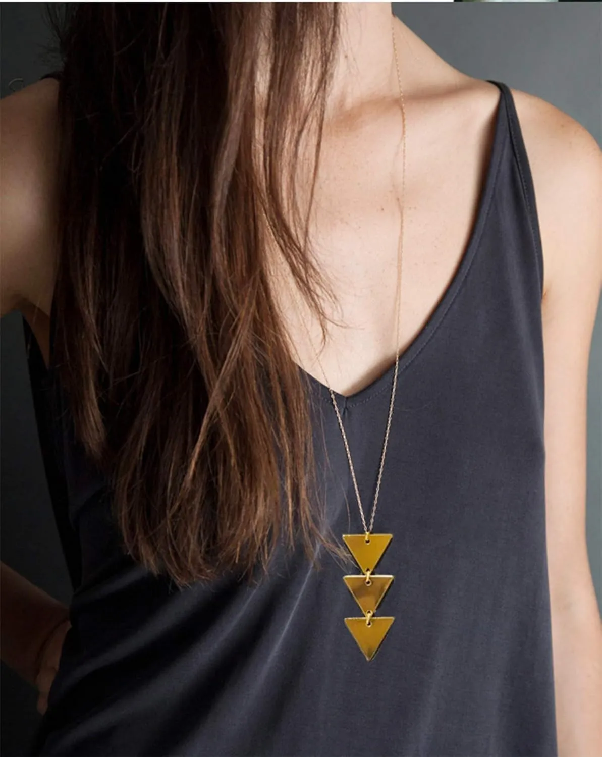 10Pcs Long Pendant Necklace Simple Moon Bar Three Triangle Tassel Lock Sweater Y Shape Punk Chain Choker Necklace for Women Men Gold Silver Tone