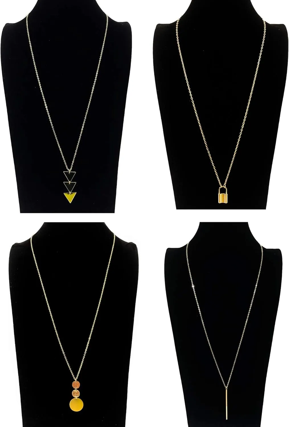 10Pcs Long Pendant Necklace Simple Moon Bar Three Triangle Tassel Lock Sweater Y Shape Punk Chain Choker Necklace for Women Men Gold Silver Tone