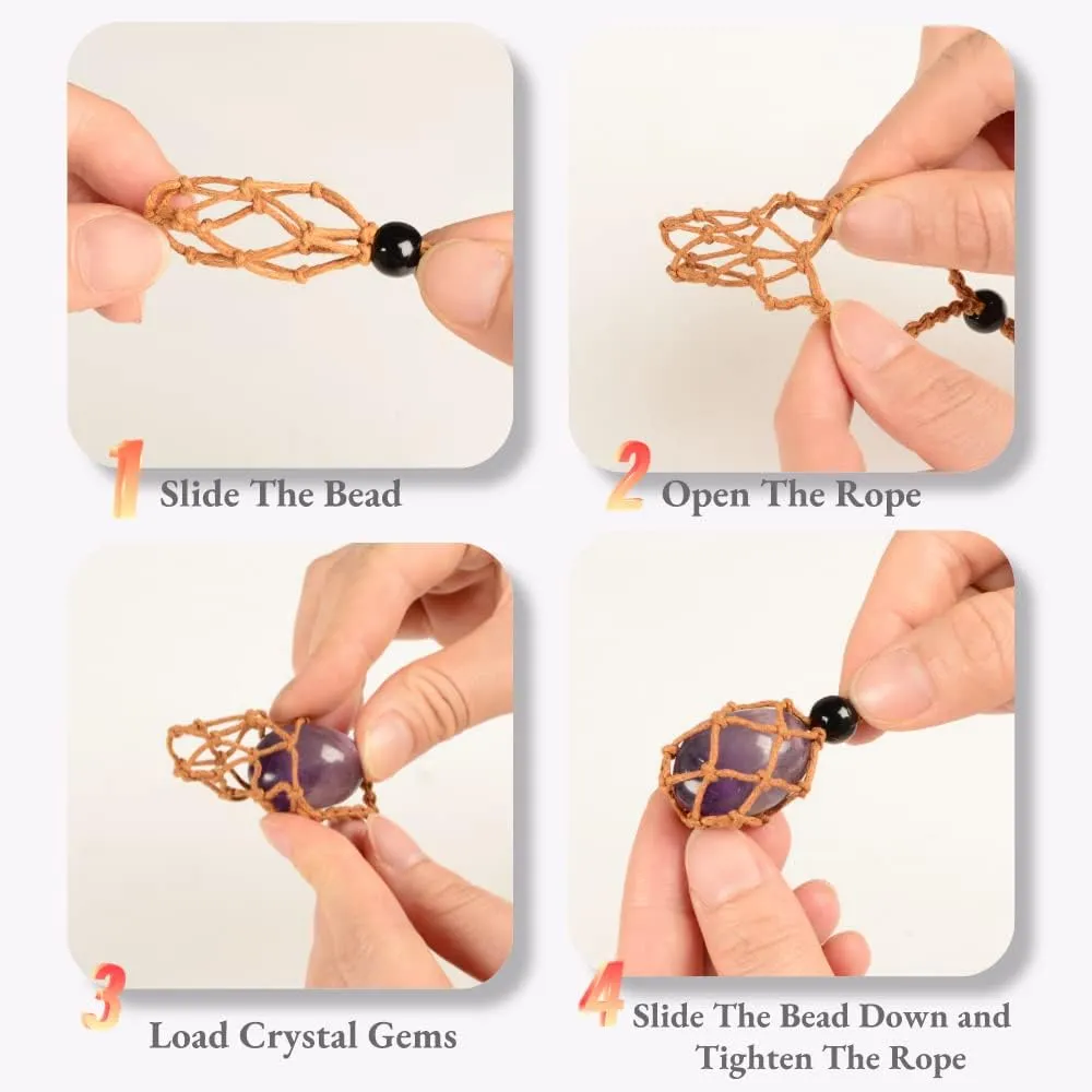 12 PCS Crystal Cage Necklace Holder Cord Empty Stone Holder Replacement Hand-Woven Necklace Cord with Adjustable Length