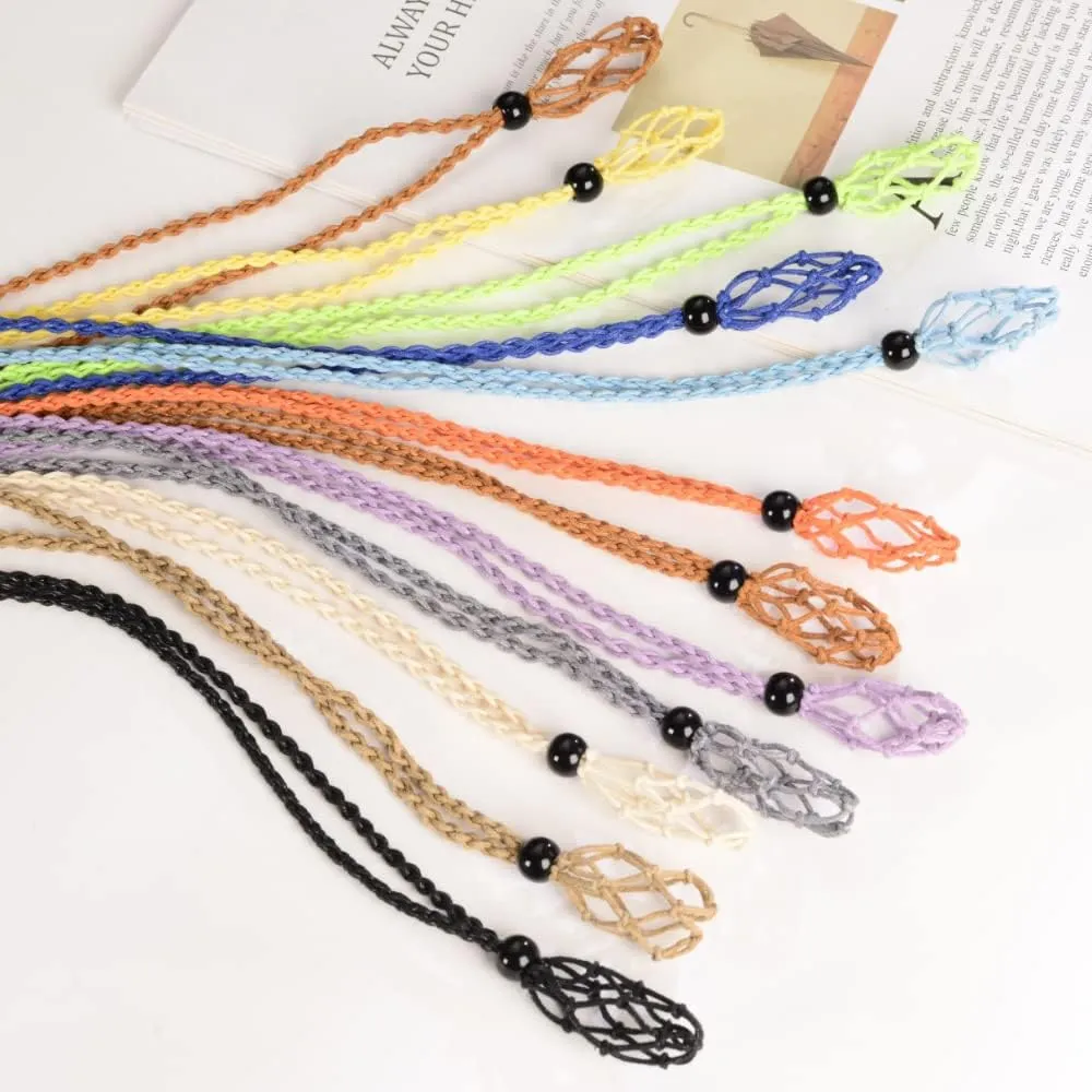 12 PCS Crystal Cage Necklace Holder Cord Empty Stone Holder Replacement Hand-Woven Necklace Cord with Adjustable Length
