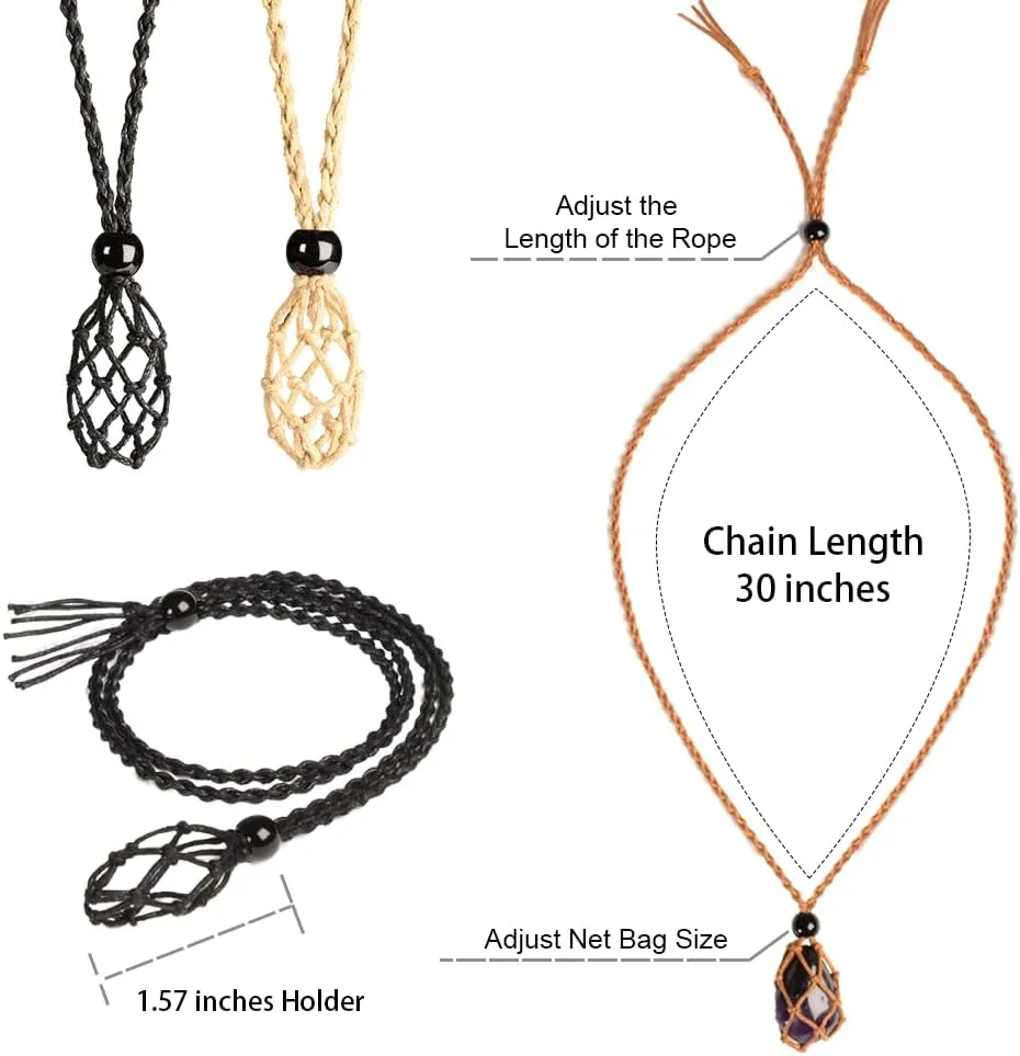 12 PCS Crystal Cage Necklace Holder Cord Empty Stone Holder Replacement Hand-Woven Necklace Cord with Adjustable Length