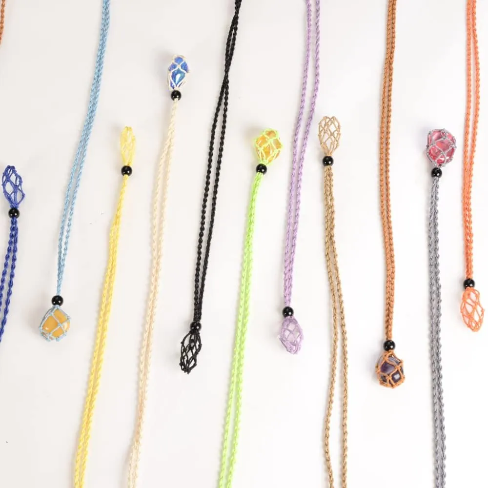 12 PCS Crystal Cage Necklace Holder Cord Empty Stone Holder Replacement Hand-Woven Necklace Cord with Adjustable Length