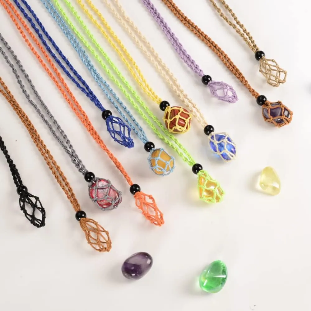 12 PCS Crystal Cage Necklace Holder Cord Empty Stone Holder Replacement Hand-Woven Necklace Cord with Adjustable Length