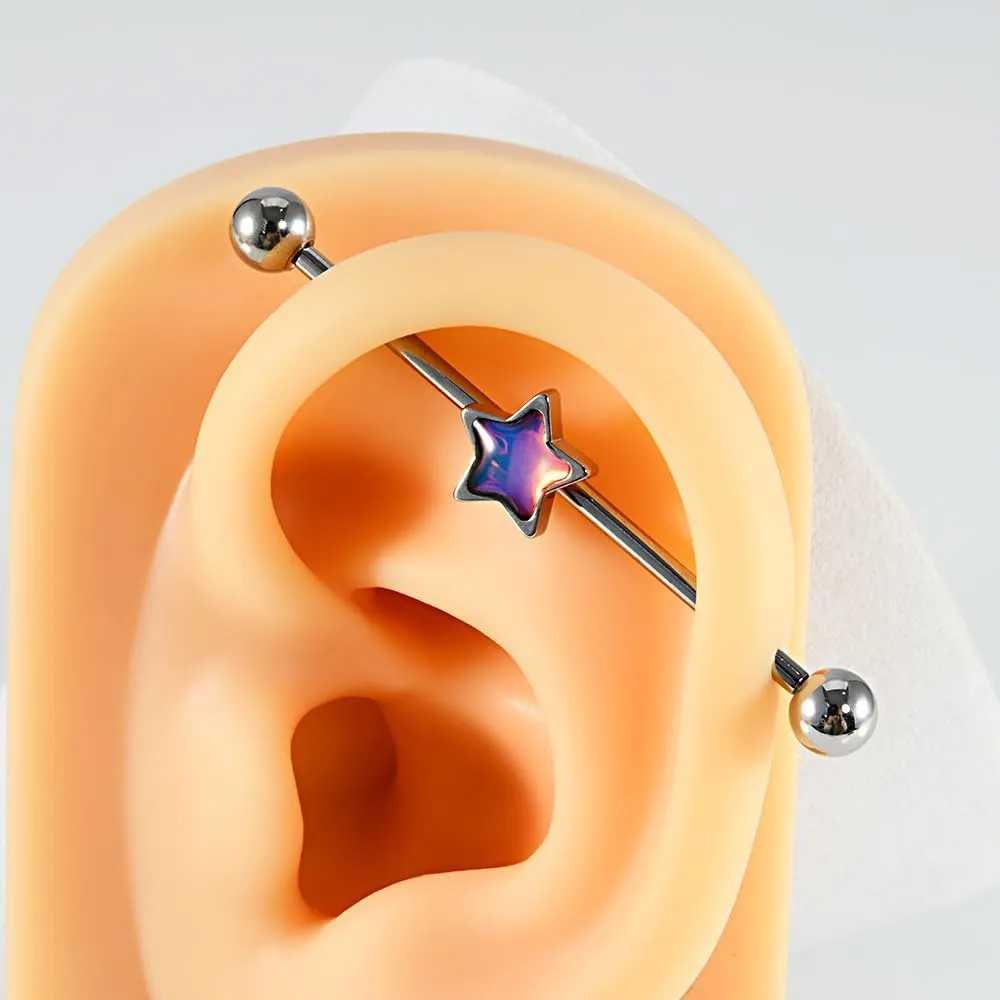 14G Cute Star Industrial Barbell Earring for Women Hypoallergenic Stainless Steel Cartilage Industrial Piercing Jewelry 38mm 1&1/2 Inch Long Cartilage Barbell Earrings