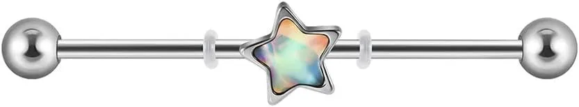 14G Cute Star Industrial Barbell Earring for Women Hypoallergenic Stainless Steel Cartilage Industrial Piercing Jewelry 38mm 1&1/2 Inch Long Cartilage Barbell Earrings