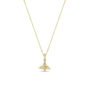 14k Gold Bee & Diamond Pendant Necklace