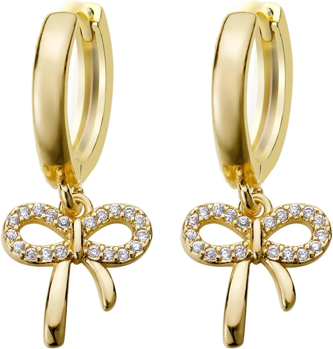 14k Gold Bow Earrings for Women - Hypoallergenic Dainty Hoop Earrings, Trendy Cute Bow Jewelry Gift for Her (Small Gold Hoops, Bow Accessories)