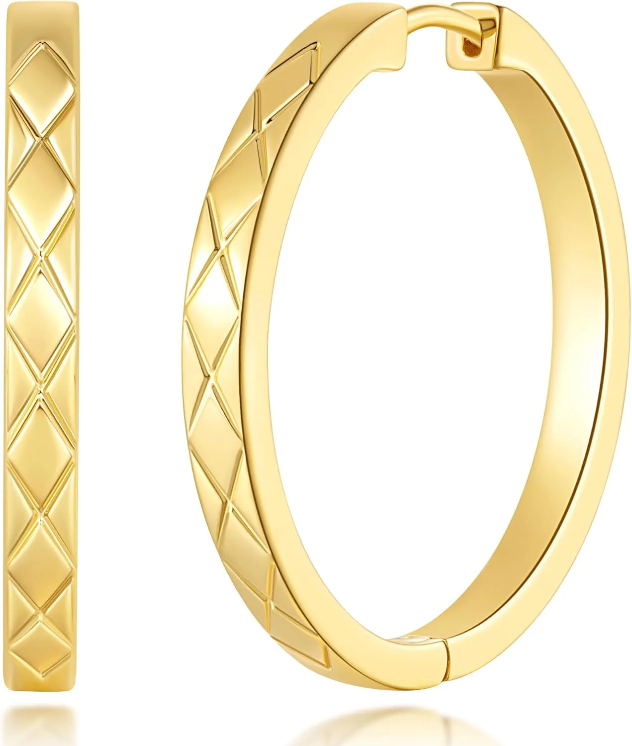14K Gold Hoop Earrings for Women Hypoallergenic 14K Gold Earrings for Women Timeless Elegance Womens Earring Big Cross-cut Luxe Fusion of Modern Design 30MM