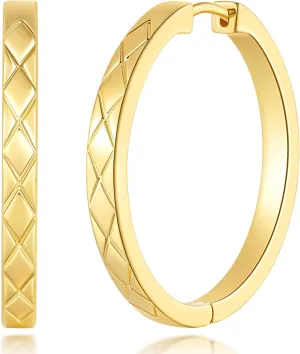 14K Gold Hoop Earrings for Women Hypoallergenic 14K Gold Earrings for Women Timeless Elegance Womens Earring Big Cross-cut Luxe Fusion of Modern Design 30MM