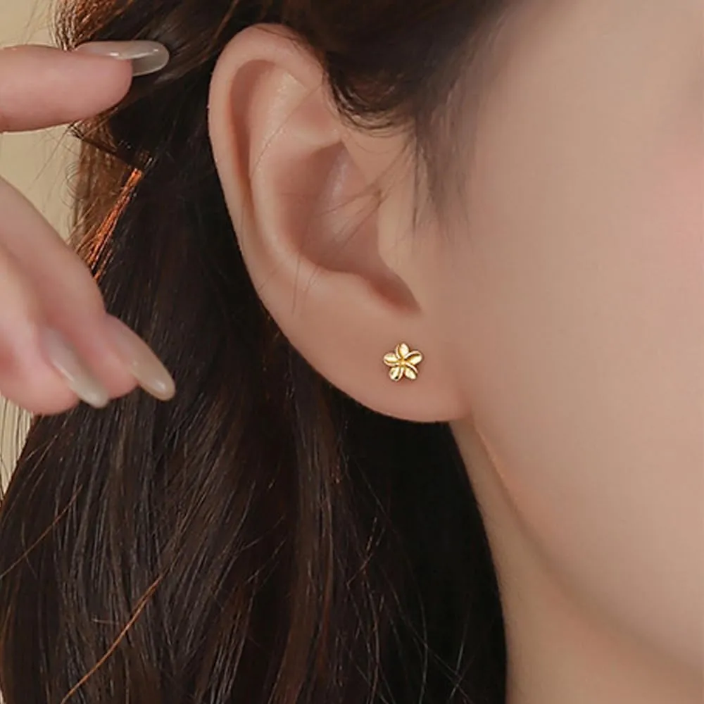 14k Gold Plated Hypoallergenic Flower Screw Back Cartilage Silver Helix Piercing Jewelry 16G Tragus Earrings for Women Teen Tiny Mini - Stud, Polished Brass, White Gold - Flat Back