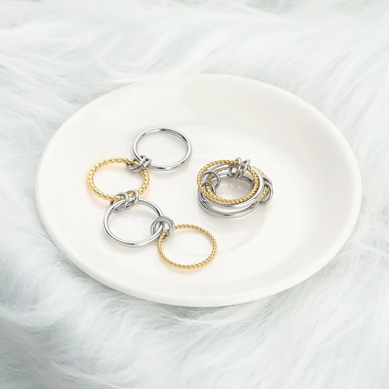 14k Gold Plated Interlocked Stackable Rings for Women Stainless Steel Silver Gold Twisted Rings Set Non Tarnish Multi-Link Connected Ring Jewelry Gifts