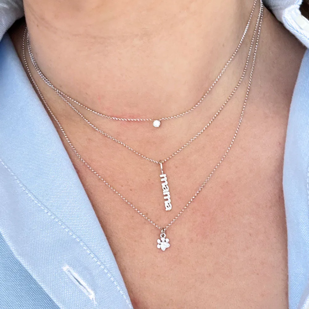 14K White Gold Pave Diamond Paw Print Necklace