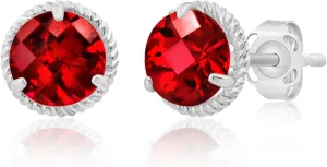 14k White or Yellow Gold Roped Halo Gemstone Round Stud Earrings for Women 6mm Birthstone with Push Backs by MAX   STONE