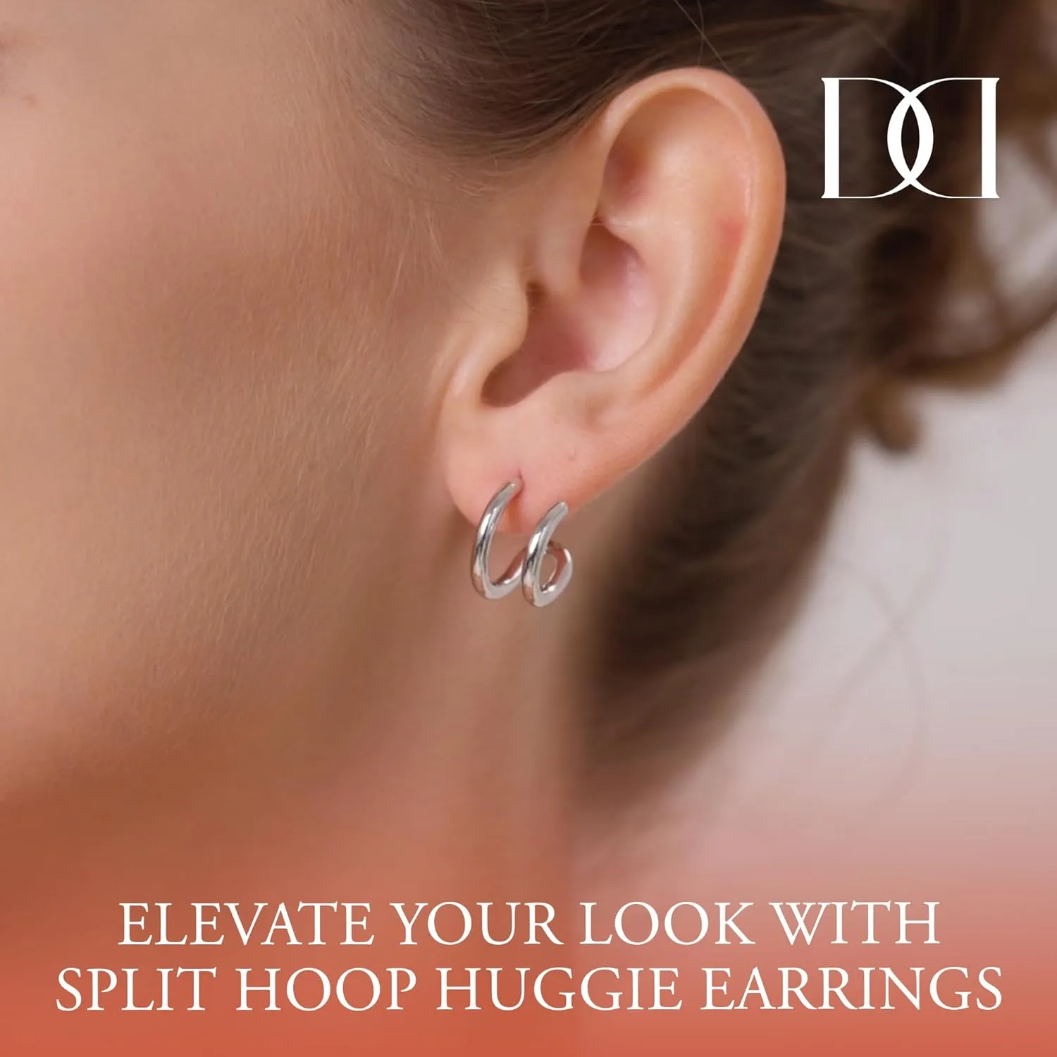 14K White/Yellow Gold Plated 925 Sterling Silver Post| Double Hoop Earrings for Women| Dainty Huggie Hoops| Split Hoop Earrings| Double Huggie| 15mm Diameter