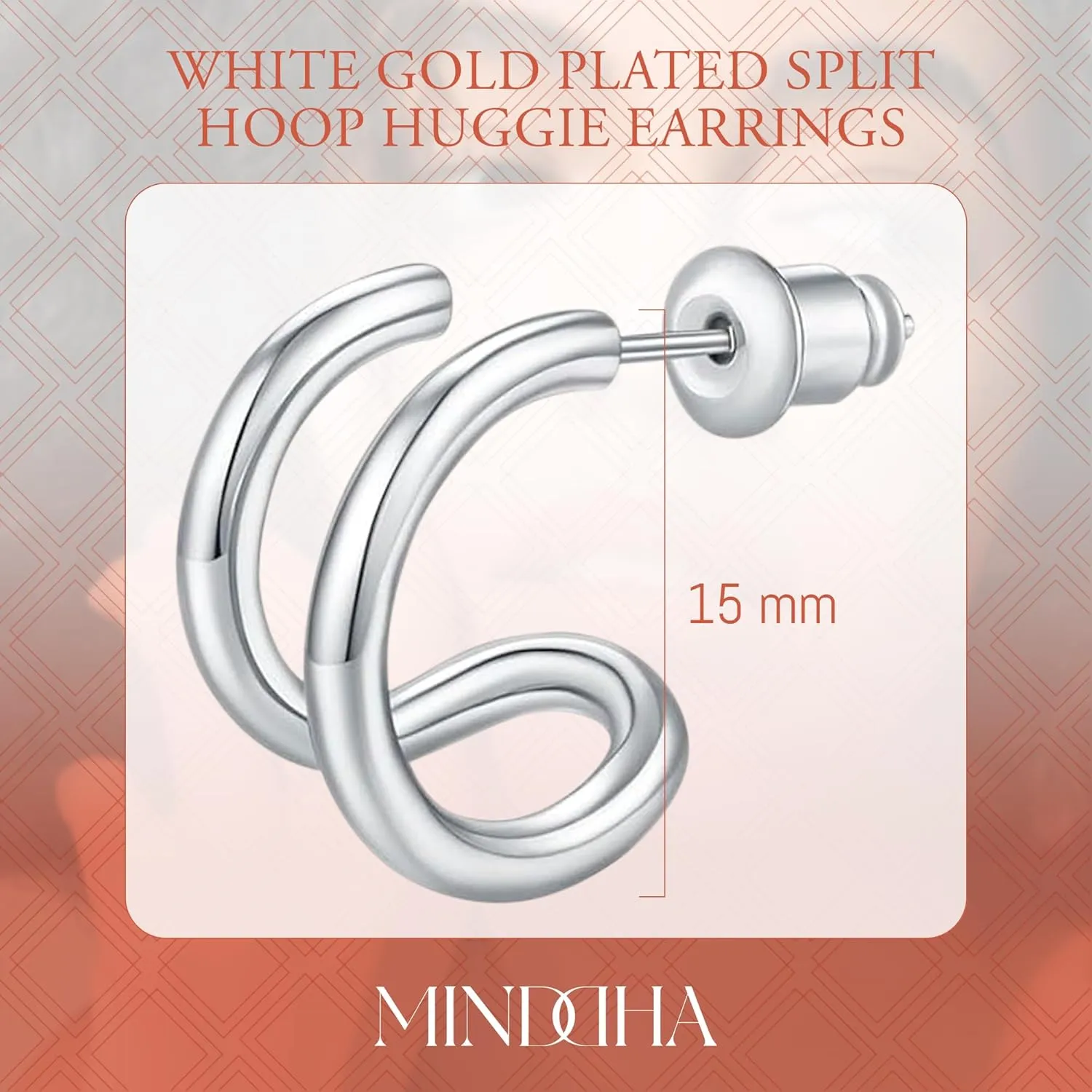 14K White/Yellow Gold Plated 925 Sterling Silver Post| Double Hoop Earrings for Women| Dainty Huggie Hoops| Split Hoop Earrings| Double Huggie| 15mm Diameter