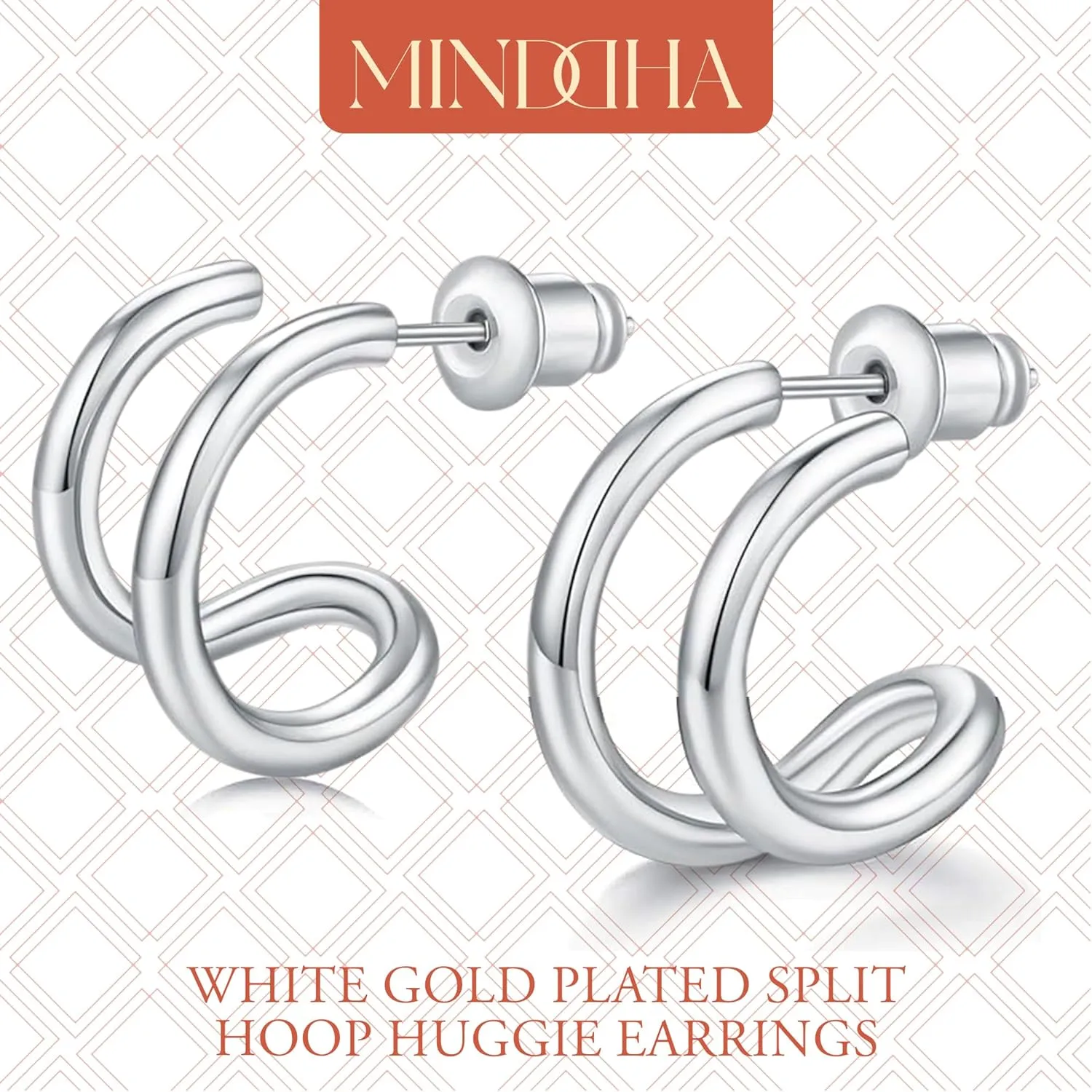 14K White/Yellow Gold Plated 925 Sterling Silver Post| Double Hoop Earrings for Women| Dainty Huggie Hoops| Split Hoop Earrings| Double Huggie| 15mm Diameter