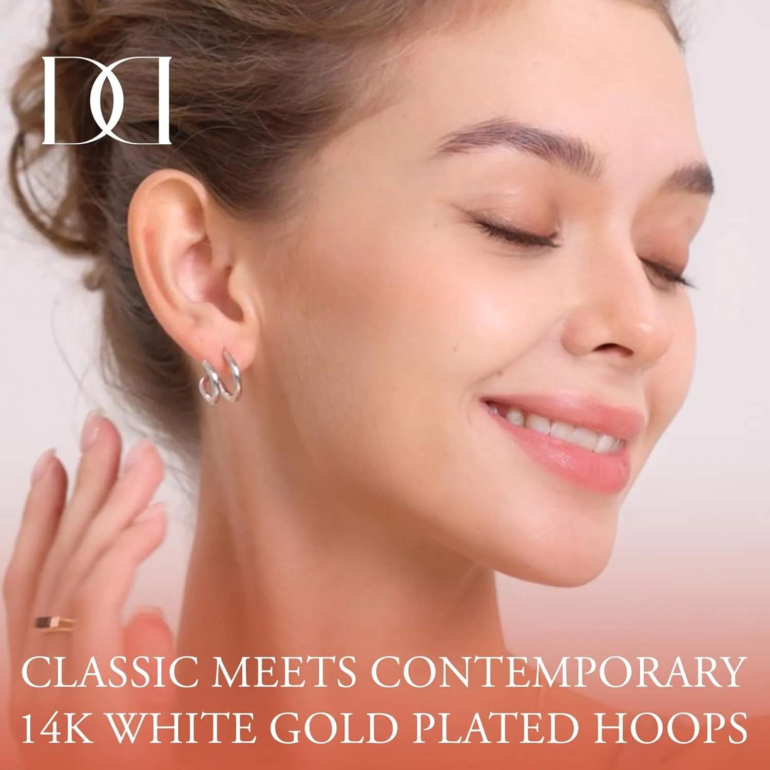 14K White/Yellow Gold Plated 925 Sterling Silver Post| Double Hoop Earrings for Women| Dainty Huggie Hoops| Split Hoop Earrings| Double Huggie| 15mm Diameter