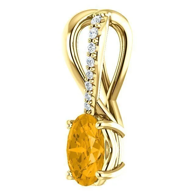 14KT GOLD 0.72 CT CITRINE & 0.04 CTW DIAMOND ACCENT PENDANT