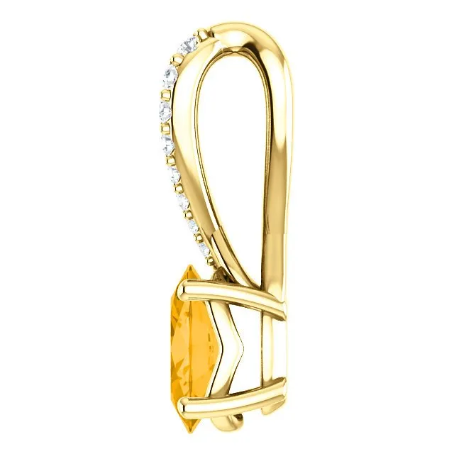 14KT GOLD 0.72 CT CITRINE & 0.04 CTW DIAMOND ACCENT PENDANT