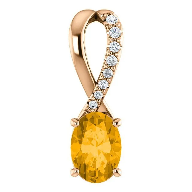 14KT GOLD 0.72 CT CITRINE & 0.04 CTW DIAMOND ACCENT PENDANT