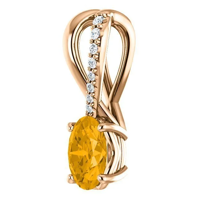 14KT GOLD 0.72 CT CITRINE & 0.04 CTW DIAMOND ACCENT PENDANT