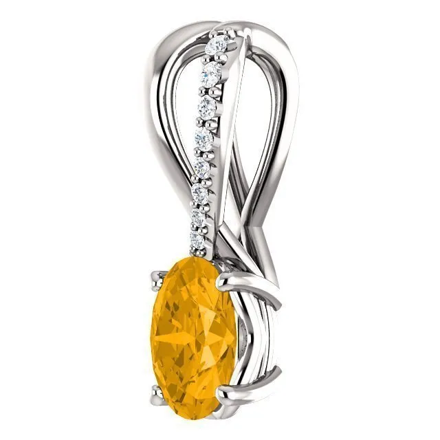 14KT GOLD 0.72 CT CITRINE & 0.04 CTW DIAMOND ACCENT PENDANT
