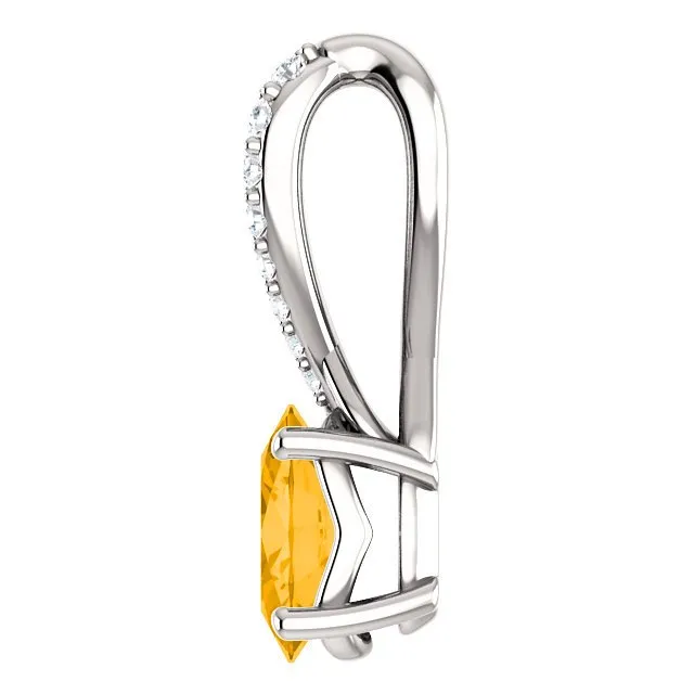 14KT GOLD 0.72 CT CITRINE & 0.04 CTW DIAMOND ACCENT PENDANT