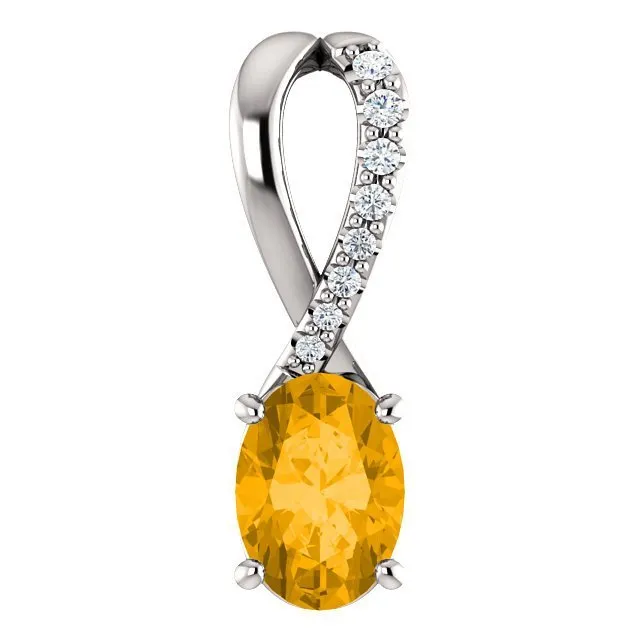 14KT GOLD 0.72 CT CITRINE & 0.04 CTW DIAMOND ACCENT PENDANT