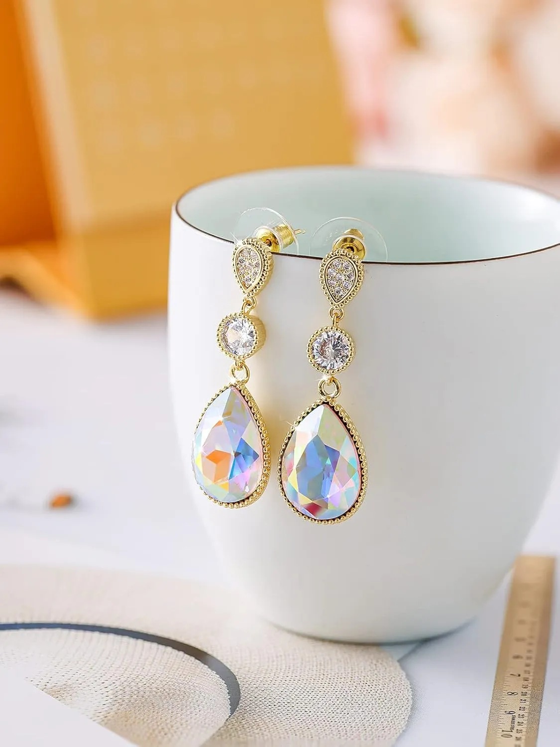 18 * 13MM Big Teardrop Crystal Pendant Dangle Necklaces and Earrings Jewelry Sets for Women Glod Plated