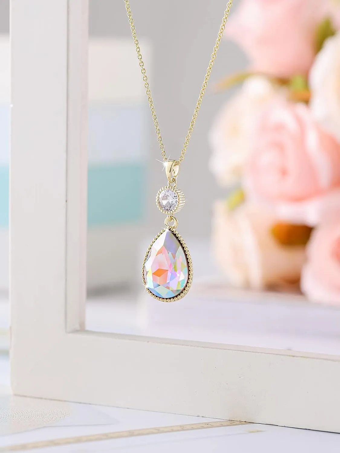 18 * 13MM Big Teardrop Crystal Pendant Dangle Necklaces and Earrings Jewelry Sets for Women Glod Plated
