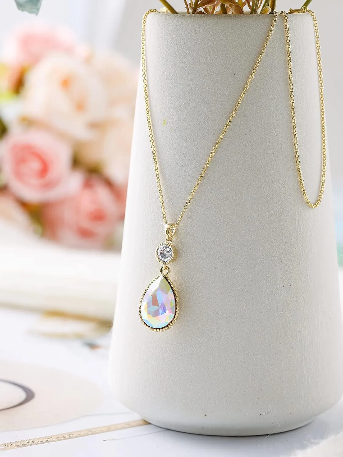 18 * 13MM Big Teardrop Crystal Pendant Dangle Necklaces and Earrings Jewelry Sets for Women Glod Plated