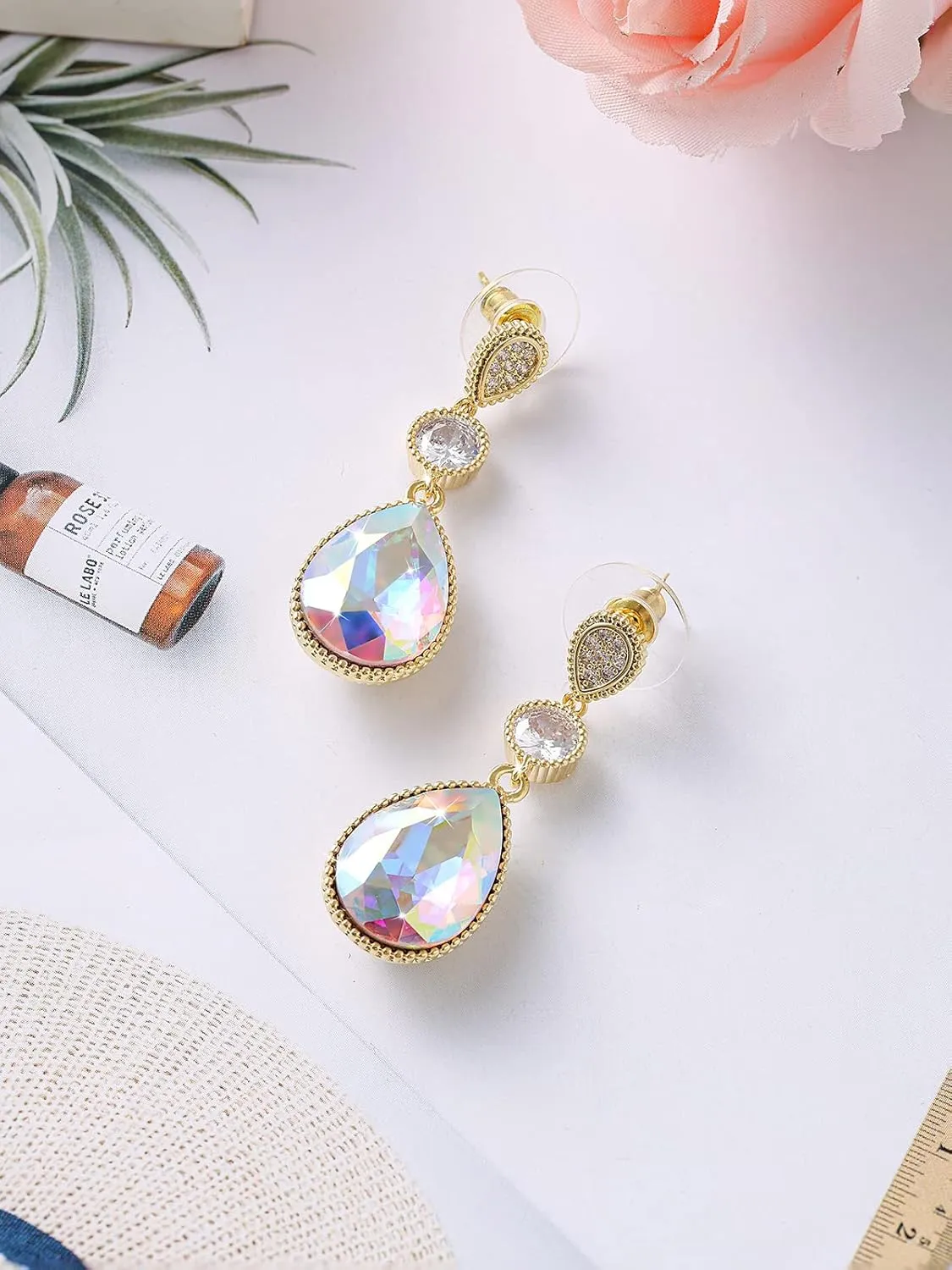 18 * 13MM Big Teardrop Crystal Pendant Dangle Necklaces and Earrings Jewelry Sets for Women Glod Plated